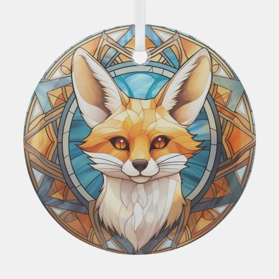 (image for) Round Fennec Fox 2025 Faux Stained Glass Ornament